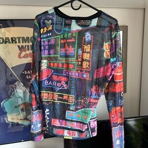 Current Mood Neon Dinosaur Mesh Top